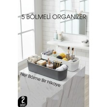 Creatividad Solutions 5 Bölmeli Banyo ve Makyaj Organizer Kutusu Gri & Beyaz 2’li Set  Tezgah Üstü Düzenleyici 722442