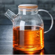 Feyza Design 1500 ml Bambu Kapaklı Cam Bitki Çayı Demliği, Isıya Dayanıklı Cam Sürahi