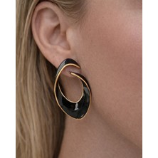 Asimetrik Bordo Mineli Gold Renk Detaylı Küpe