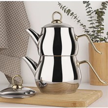 Feyza Design Ipeksaray Çelik Orta Boy Gold Saplı Şık Çaydanlık