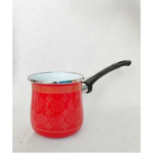 Feyza Design Kırmızı Etnik Emaye Kahve Cezve 750 Ml, 10 Cm, Yumurta Haşlama Için Ideal