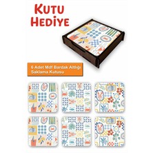 UNT 6’lı Mdf Bardak Altlığı Saklama Kutulu – Dekoratif Akdeniz Esintileri Desenli