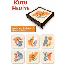 UNT 6’lı Minimal Line Art Desenli Mdf Bardak Altlığı Seti – Ahşap Saklama Kutulu, Kutu Hediye