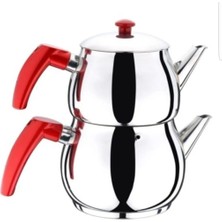 Feyza Design Kırmızı Kulplu Mini Çaydanlık Seti, 4 Parça, Şık ve Kullanışlı Tasarım