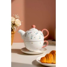 Feyza Design Pembe Çiçekli 4 Parça Demlik ve Fincan Seti, Zarif ve Şık Tasarım