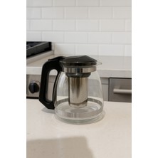 Feyza Design Siyah Süzgeçli Cam Demlik 1500 Ml, Çay ve Bitki Çayı Demleme Şıklığı