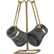 Feyza Design 3 Parça Kumtaşı ve Altın Renkli Cezve Takımı, Şık ve Fonksiyonel