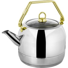 Feyza Design Paslanmaz Çelik Bitki Çaydanlığı, Gold Detaylı, 2 Parça, Indüksiyon Uyumlu