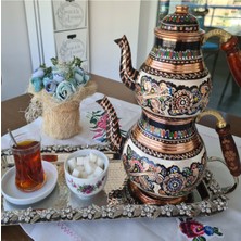 Feyza Design Büyük Boy Bakır Çaydanlık, Erzincan Işli, Ahşap Kulplı, Desenli