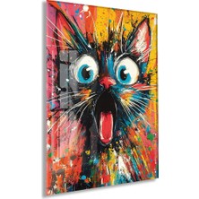 Generic Şaşkın Kedi – Renkli Pop Art Duvar Cam Sanatı- PEONY050
