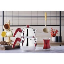 Feyza Design Paslanmaz Çelik Mini Kırmızı Çaydanlık Takımı, Şık ve Dayanıklı Tasarım