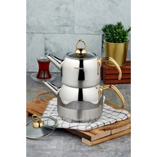 Feyza Design Mini Çelik Çaydanlık, Şık ve Dayanıklı, Gold Renkli, Pratik Kullanım