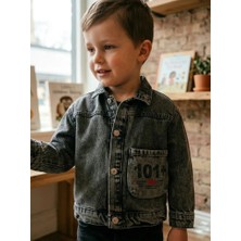 Unısex Erkek Kız Çocuk  Çizgi Film Karekterli Yama Cepli  Kot Ceket  Sırtı  Mickey Mouse Baskılı Jeans Ceket
