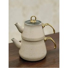 Feyza Design Gold Kulplu Granit Kaplama Cam Çaydanlık, Şık ve Dayanıklı Tasarım