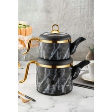 Feyza Design Şık Siyah Aile Boy Granit Çaydanlık Takımı, Dayanıklı ve Kullanışlı