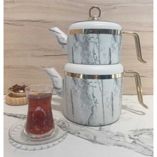 Feyza Design Beyaz Granit Çaydanlık Seti, 2,25 Litre, Dayanıklı ve Şık Tasarım