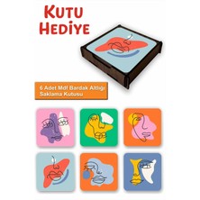 UNT 6’lı Minimal Line Art Desenli Mdf Bardak Altlığı Seti – Ahşap Saklama Kutulu, Kutu Hediye