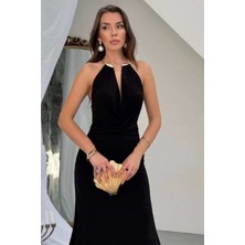Zishan Fashion Sandy Kumaş Straplez & Halter Yaka Uzun Abiye Elbise - Dökümlü Bodycon Gece Elbisesi 10178