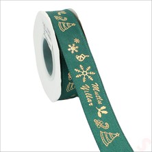 Süsle Bebek ve Parti Yılbaşı Mutlu Yıllar Altın Baskılı Grogren Kurdele, 2,5cm x 23MT - Yeşil