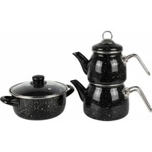 Feyza Design Paslanmaz Çaydanlık ve 22 cm Tencere Seti, Şık ve Dayanıklı Mutfak Gereçleri