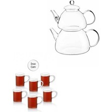 Feyza Design Düz Model Borasilikat Çaydanlık ve 6 Adet Kupa Bardak Takımı