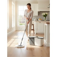 Özgürce Çift Kovalı 360° Döner Başlıklı Ayarlanabilir Temizlik Seti Mikrofiber Başlık