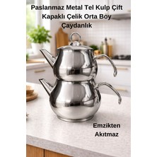 Feyza Design Paslanmaz Çelik Çaydanlık, Isıya ve Akıtmaya Karşı Güvenli, Orta Boy