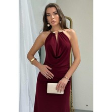 Zishan Fashion Sandy Kumaş Straplez & Halter Yaka Uzun Abiye Elbise - Dökümlü Bodycon Gece Elbisesi 10178