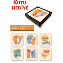 UNT 6’lı Minimal Line Art Desenli Mdf Bardak Altlığı Seti – Ahşap Saklama Kutulu, Kutu Hediye