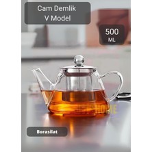 Feyza Design V Model Cam Demlik, Çelik Süzgeçli, 500 Ml, Isıya Dayanıklı, Şık Tasarım