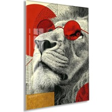 Generic Lider Ruhlu Aslan Cam Tablo – Kırmızı Detaylı Modern Pop Art Duvar Dekoru - PEONY080