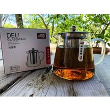 Feyza Design Lüks Oval Cam Demlik, Çelik Süzgeç ve Kapaklı, 550 ml