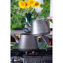 Feyza Design Large Granite Coated Teapot Set For Elegant Tea Preparation