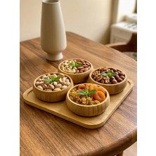Mucit Home 4'lü Doğal Bambu 4'lü Yuvarlak Bölmeli Çerezlik Seti Sunumluk Servis Tabağı Atıştırmalık Kase