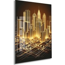 Generic Modern Altın Şehir Silüeti Cam Baskı Tablo | 4mm Temperli Cam, Yüksek Çözünürlüklü Uv Baskı, Parlak Yüzey, Ofis ve Salon Duvar Dekoru - PEONY046