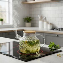 Feyza Design 1000 ml Desenli Borosilikat Cam Demlik, Şık ve Dayanıklı Tasarım