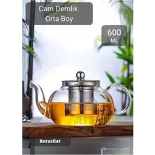 Feyza Design Borosilat Cam Demlik, Çelik Süzgeçli, 600 Ml, Isıya Dayanıklı, Bitki Çayı Demliği