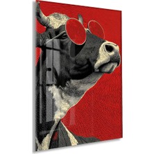Generic Pop Art Tarzı Boğa Cam Tablo – Kırmızı Arka Planlı Karizmatik Duvar Dekoru - PEONY077