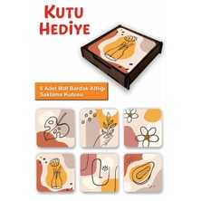 UNT 6’lı Minimal Line Art Desenli Mdf Bardak Altlığı Seti – Ahşap Saklama Kutulu, Kutu Hediye
