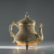 Feyza Design Şık Metal Demlik ve Taşlı Kulp Seti, Zarif Çay Sunumu Için