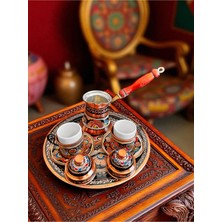 Feyza Design Bakır Kahve Fincanı ve Tepsi Seti, 2 Kişilik Şık ve Zarif Tasarım