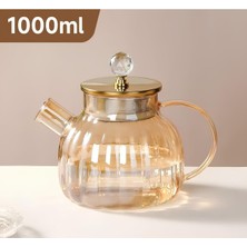 Feyza Design Işlevsel Bambu Kapaklı Cam Demlik, 1l Süzgeçli Bitki Çayı Demliği