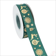 Süsle Bebek ve Parti Altın Baskılı Yılbaşı Grogren Kurdele, 2,5cm x 23MT - Yeşil