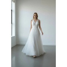 S&G Gelinlik Boyundan Bağlı Büyük Beden Gelinlik