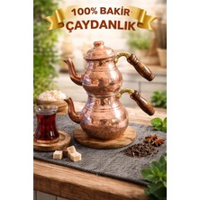 Feyza Design El Dövme Bakır Çaydanlık Takımı, 0,5 L ve 1 L, Ahşap Saplı