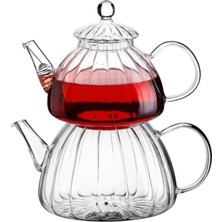 Feyza Design Iki Parça 1500 ml ve 800 ml Isıya Dayanıklı Cam Çaydanlık Seti