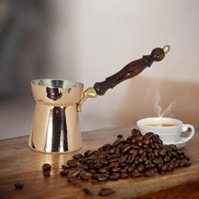 Feyza Design El Yapımı Bakır Türk Kahvesi Cezvesi, Ahşap Saplı, Kalaylı Tasarım