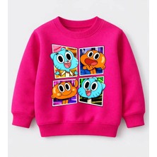 Efendioğlu Design Sweatshirt Gumball ve Darwin 4 Foto Baskılı Pamuklu 3 Iplik Şardonsuz Sweatshirt
