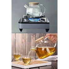 Feyza Design Ateşe Dayanıklı Bambu Kapaklı Cam Çay Demliği 1000 ml