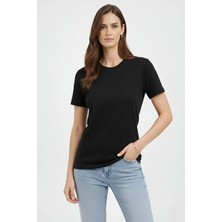 Velmora Fashion Kadın Bisiklet Yaka Tişört Regular Kalıp Basic Pamuklu Günlük Kullanım T-Shirt - Siyah